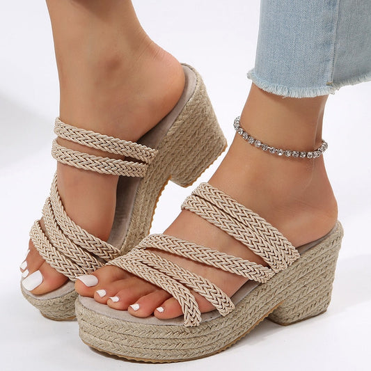 Weaving Wedge Heel Sandals for Women Summer Espadrilles Platform Slippers Woman Thick Bottom Non Slip Beach Sandalias Mujer