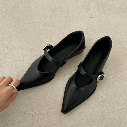 Futurecen Mary Jane Shoes 2024 New Summer Pointed Toe Low Heel Women Shallow Single Pumps Women Fashion Buckle Shoes