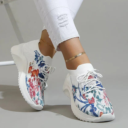 Fashion Printed Breathable Sneakers for Women New Lace Up Non Slip Tennis Shoes Woman Platform Sport Sneaker Plus Size 42