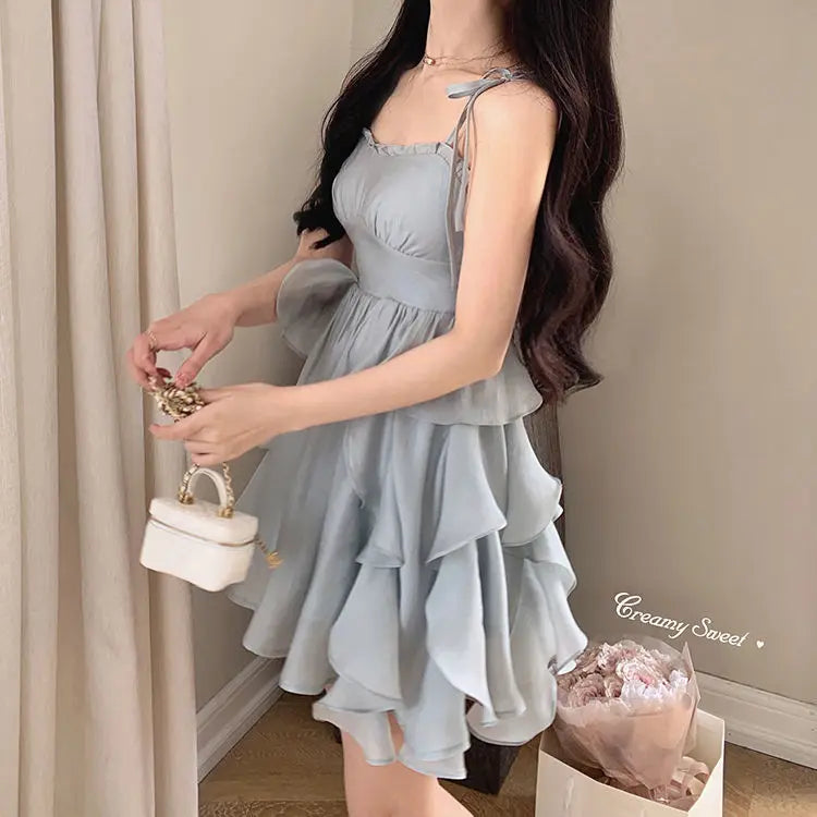 binfenxie Summer Women Sundress Suspenders Ruffles Fairy Dress Elegant Feminine Holiday Beach Romantic Dress traf robe платье