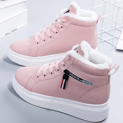 Winter Boots Women Ankle Boots Warm PU Plush Winter Woman Shoes Sneakers Flats Lace Up Ladies Shoes Women Short Snow Boots