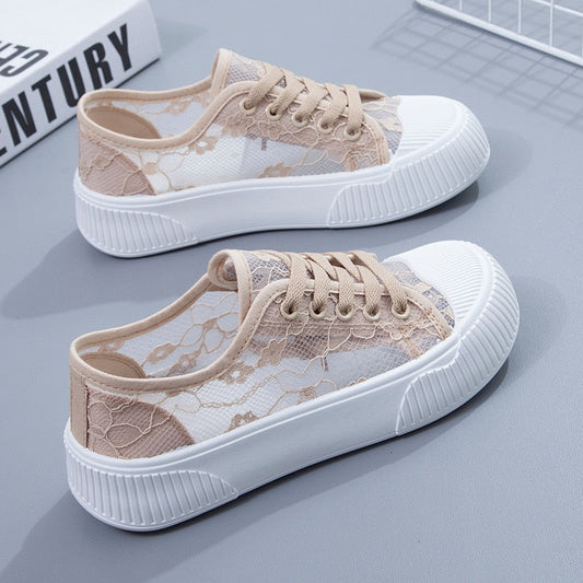 Summer Women Lace Casual Shoes Woman Breathable Mesh Sneakers Flats Platform Floral Loafers Comfort Shallow Walking Shoes 35-40