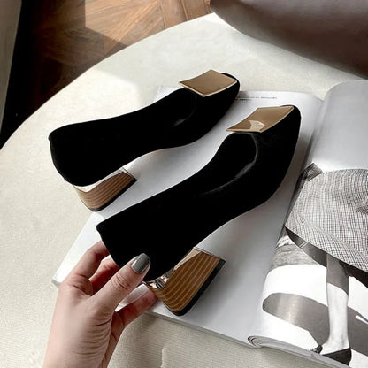 Shoes for Woman Square Heels Women's Summer Footwear Toe Office Black with Medium Casual E on Sale Chic Point