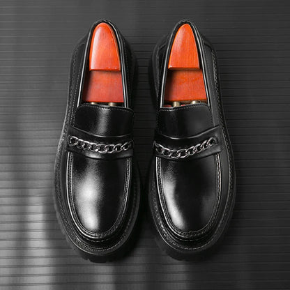 binfenxie  -   Thick Bottom Loafers Elevator Shoes Fashion Men Leather Shoes Luxury Party Mens Casual Grace Men's Wedding Shoes Student Shoes