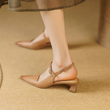 New Fashion Genuine Leather Summer Shoes Women Sexy Ladies Luxury Dress Shoes Buckle Thin High Heels Sandals Heels Women