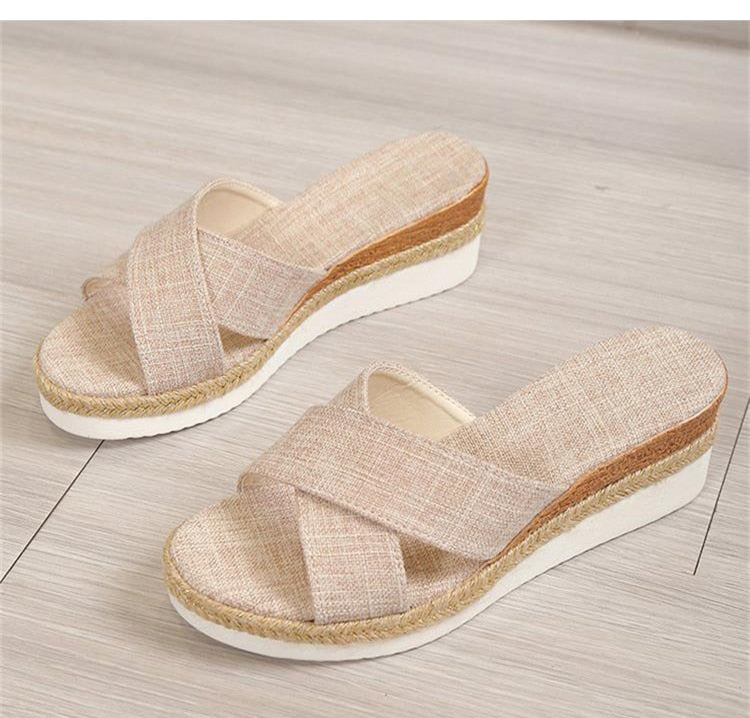 Women Sandals Hemp Wedge Heels Sandalias Mujer Platform Sandals Summer Wedges Shoes For Women Summer Footwear Women Slippers