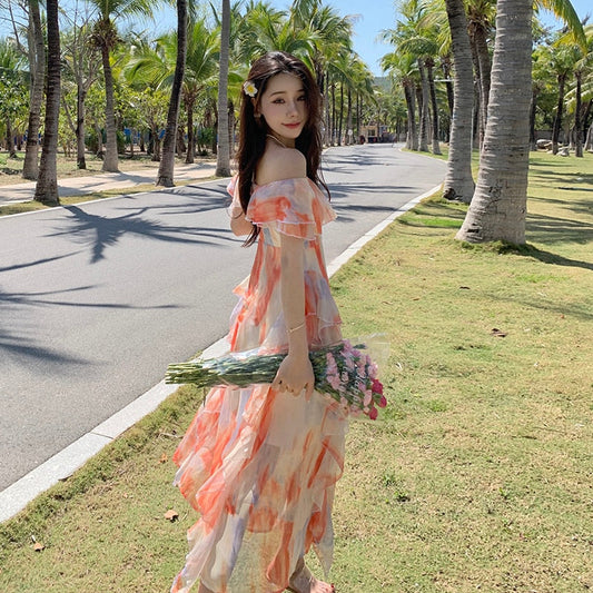 Summer Midi Tie Dye Dress Women 2022 Long Elegant Cottagecore Casual Fairy Dresses for Wedding Guest Bridesmaid Birthday Prom