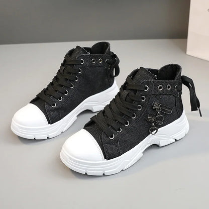 New Canvas High-top Women Shoes Spring Breathable Denim Sneakers Women Summer Thick Bottom Heightening Sports Casual Shoes