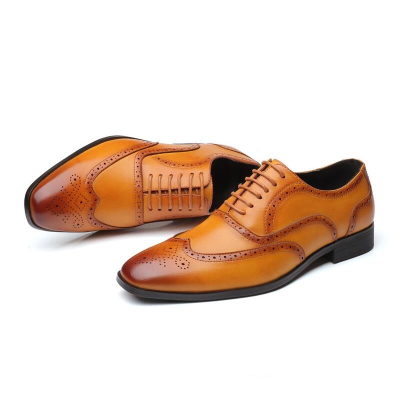 Men's Classic Retro Brogue Shoes Mens Lace-Up Leather Dress Business Office Flats Men Wedding Party Oxfords EUR Sizes 38-48