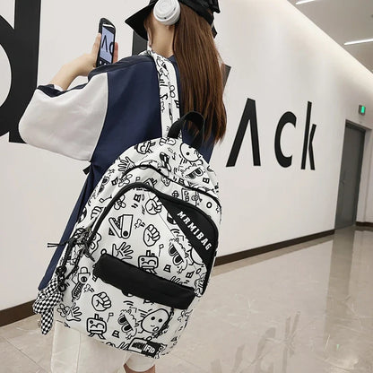 binfenxie New Fashion Girl Graffiti Design Bookbag for Teens Backpack Colleg Cute Schoolbag Laptop Rucksack Women Mochila Travel Bag