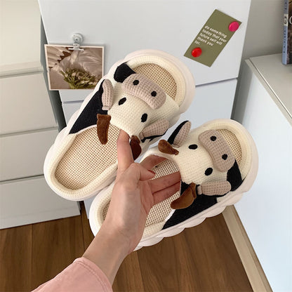 Women's Slippers Summer Four Seasons Indoor Home Sandals and Slippers Cute Cartoon Milk Cow House Slippers Funny Shoes