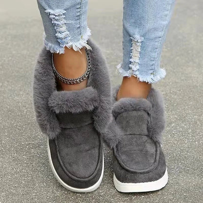 New Ladies Slip on Comfortable Ankle Boots Women Winter Warm Plush Fur Snow Boots Suede Shoes Female Footwear Botas Femininas