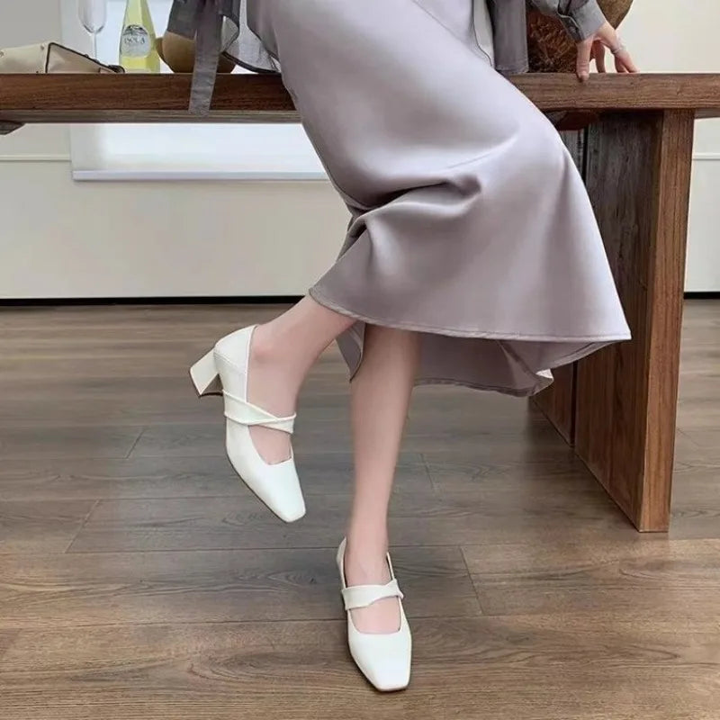 Futurecen  Women Pumps New Fall Women Shoes Square Toe Chunky Heel Ladies Dress Shoes Heels Retro Shoe for Pump Heels