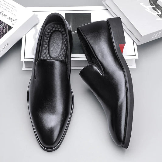 Business Formal Slip-On Leather Shoes Men's Casual Moccasins Black Wedding Shoes Dress Fashion Oxford Shoes Pointed Office Shoes