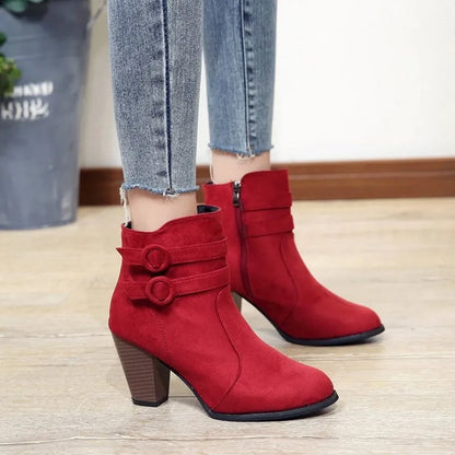 Retro Boots Women's Shoes New Square Heel Woman High Shoe Rubber Ankle Female Solid Platform Short Boots