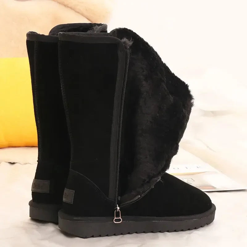 Women's Luxury Suede Leather Warm Snow Boots Winter Designer Plush Fluffy Anti-cold Zipper Platform Shoes Zapatos De Mujer