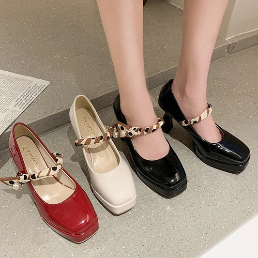 Futurecen  -  Summer New Women's Shoes Sexy Mary Jane Female Shallow High Heels Buckle Platform Pumps Ladies Party Wedding Shoes