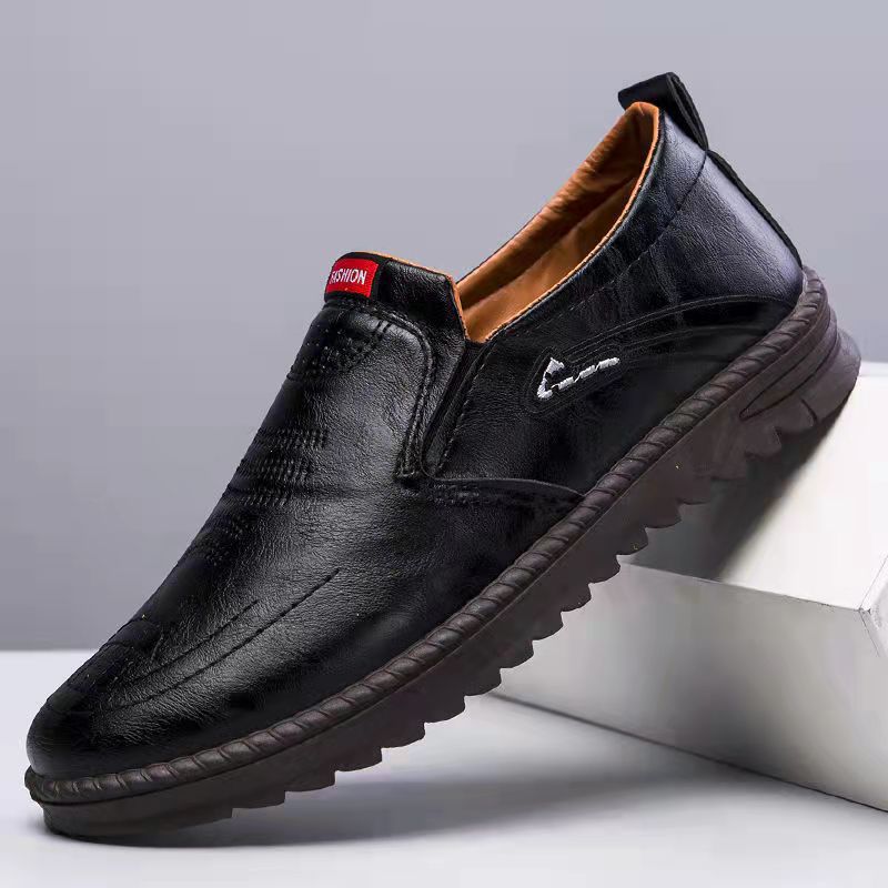 Men's Leather Shoes Summer  Men's Casual Shoes Slip-on Soft Sole Breathable Shallow Flat Driving Shoes Loafers for Men