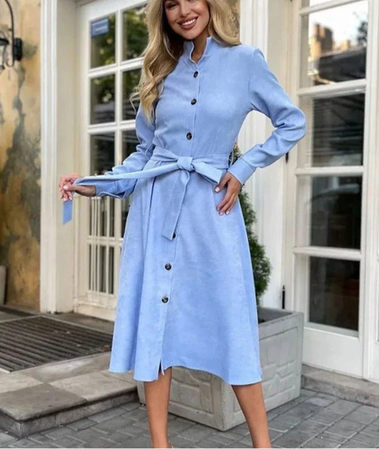 binfenxie  -   Long Sleeve Elegant Party Dresses Women Button Knee Length Lady Dresses Women Shirts A Line Dresses Autumn New