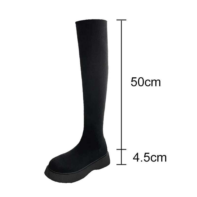 Autumn Winter Women Platform Over The Knee Boots Ladies Stretch Knitted Socks Long Boots Slip-On Thick Bottom Shoes Woman