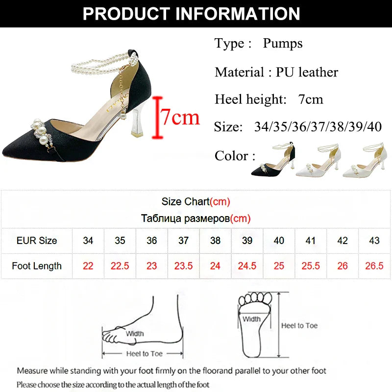 binfenxie  -   Fashion Pearl Ankle Strap Pumps Women String Bead Stiletto Heel Party Shoes Woman Point Toe Pu Leather Two-Piece High Heel Shoes