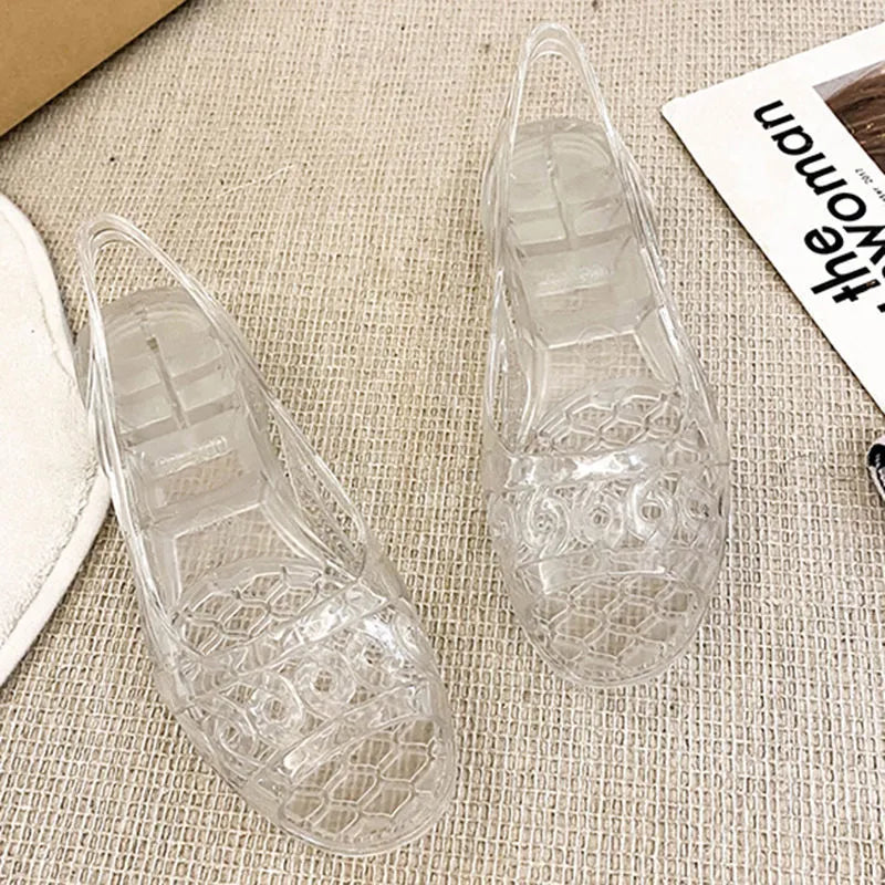 Summer  Pvc Plastic Sandals for Women Purple Footwear Open Toe Ladies Shoes with Medium Heels Jelly Asian Size Vip Sale F H