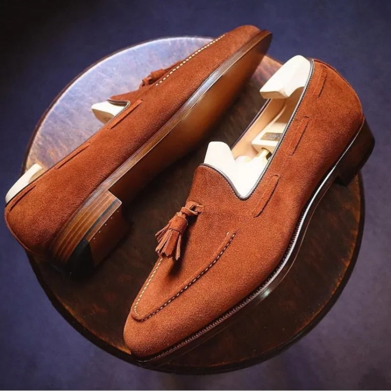 New Loafers Casual Shoes Flock Brown Breathable Slip-On Tassels Spring Men Shoes Free Shipping Size 38-47 Zapatos De Hombre