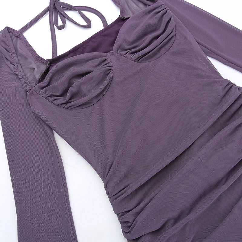 binfenxie Purple Mature Sexy Beautiful Confident Elegant Graceful Women'S Translucent Thin Straight Dress