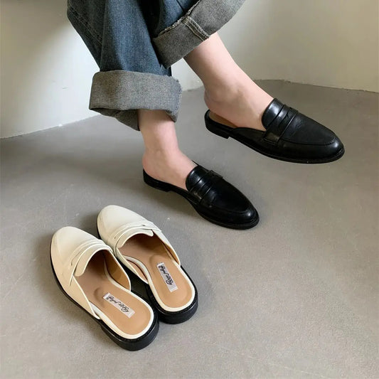 binfenxie  -   New Women Slipper Ladies Round Toe Slip On Ladies Casual Mules Shoes Flat Heel Outdoor Dress Sandal Shoes Mujer