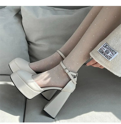 Futurecen Platform High Heels for Women Lolita Mary Janes Shoes autumn New Ladies Round Toe Buckle Strap Pumps Elegant Female Shoes