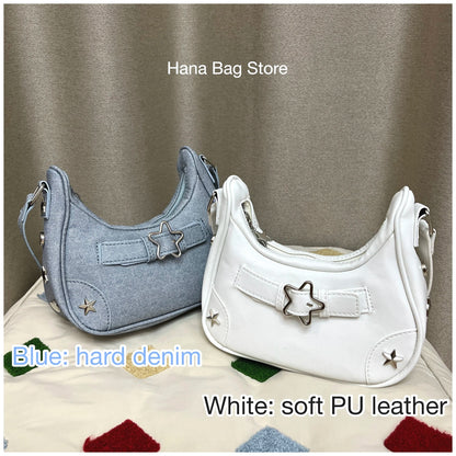 binfenxie Vintage Star Handbags for Women Fashion Hobos Shoulder Underarm Bag Ladies Clutch Pu Leather Female Armpit Purses Y2k Cool Bag