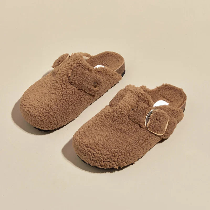 Warm Thicken Lamb Wool Birken Slippers Women 2023 Winter Fur Flat Mules Shoes Woman Brand Designer Thick Bottom Outdoor Slides