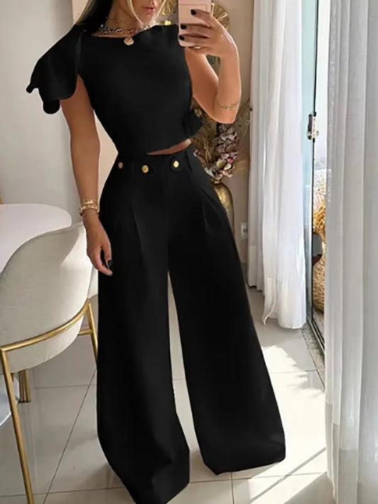 binfenxie  -  2 Pieces Sets Women Sleeveless Tee And Wide Leg Pant Outfits Casual Summer 2 Pieces Pant Sets Casual Suits  Women