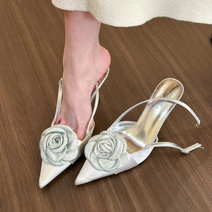 Futurecen  -  Summer Women Pointed Toe High Heels Sandals Sexy Fashion Flower Woman Shoes Party Wedding Slingback Woman Pumps