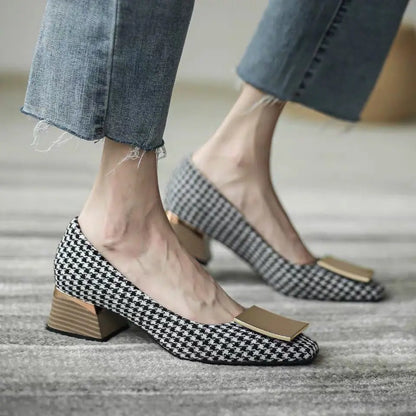 Shoes for Woman Square Heels Women's Summer Footwear Toe Office Black with Medium Casual E on Sale Chic Point