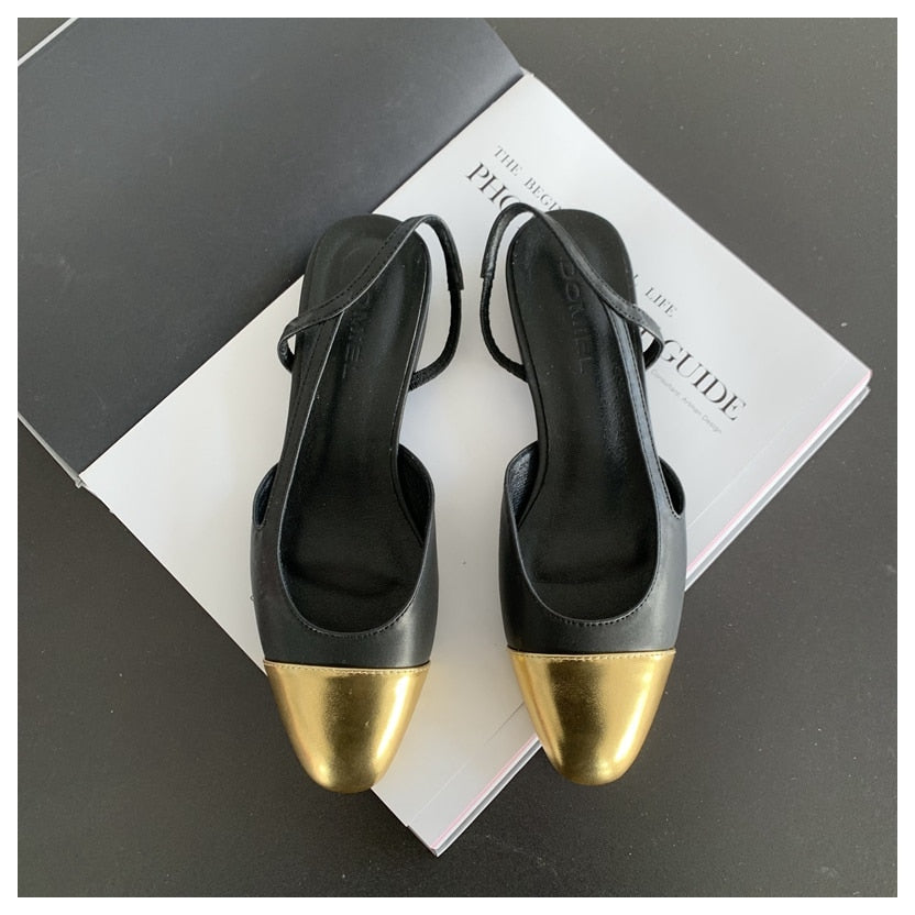 Classic Elegant Mixed Color Slingback Sandals Women Elastic Band Back Strap Flat Ballet New Design Shoes Brand Mule Office