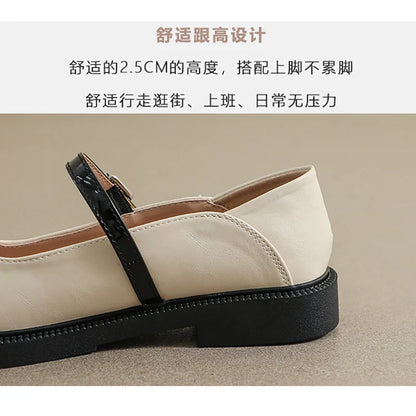 spring new women's leather shoes Fashion color block design Korean style Mary Jane casual loafers banquet and office wear