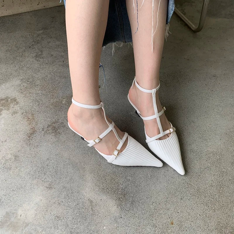 Futurecen Spring New Brand Women Pumps Shoes Fashion Pleated Pointed Toe Ladies Elegant Slingback Sandals