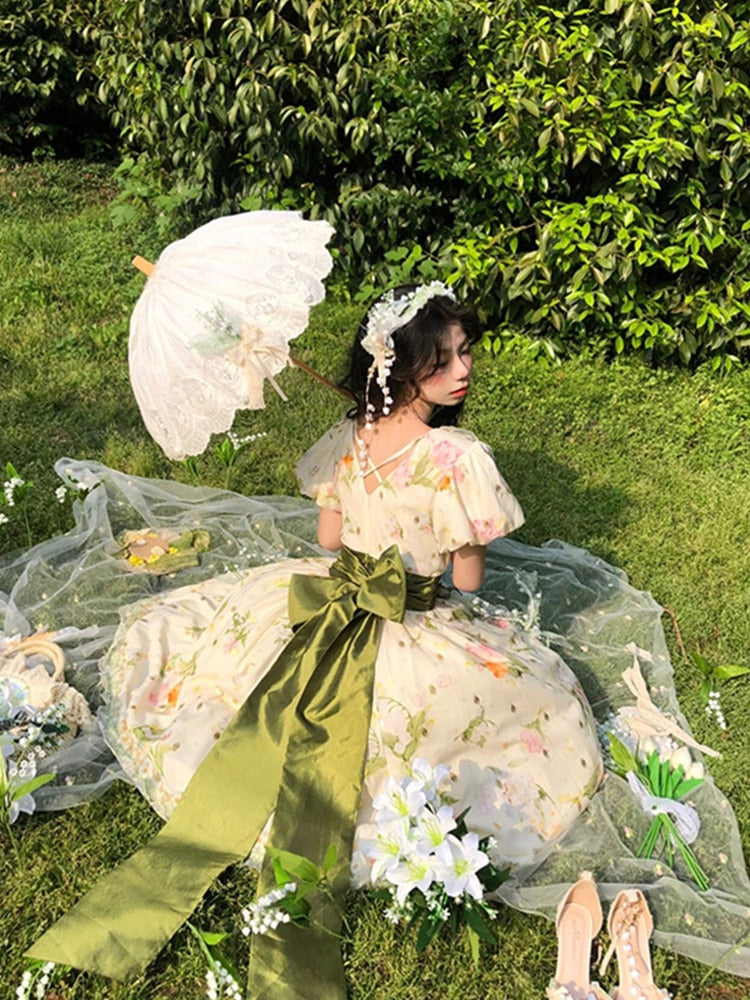 Sweet Retro Temperament Lolita Dress Mori Girl Kawaii Female Noble Elegant Op Lolita Fairy Princess Floral Dresses