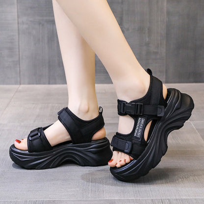 Women's Black Chunky Sandals Summer Fashion Platform Walking Shoes Woman Thick Bottom Non Slip Beach Sandalias