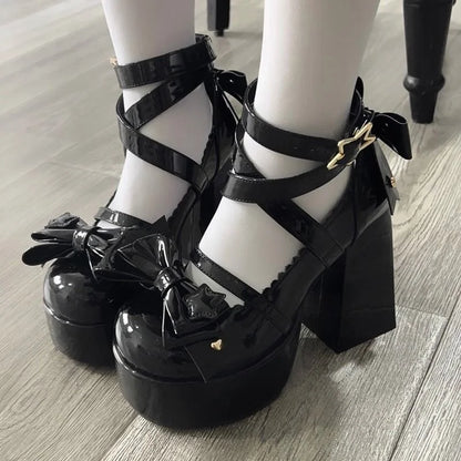 Futurecen 2024 Lolita Shoes Women Mary Janes High Heels Shoes Chunky Sandals Summer Fashion Retro Bow Party Platform Pumps