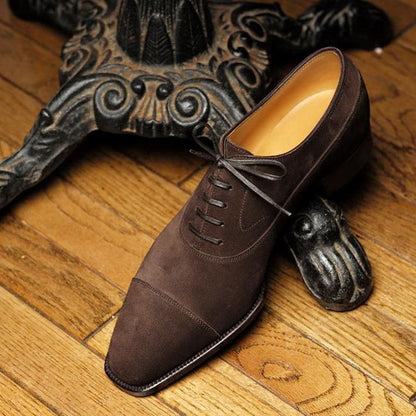 New Coffee Flock Derby Shoes for Men Lace-up Breathable Casual Shoes Size 38-46 Handmade Free Shiping Mens Shoes Spring Autumn