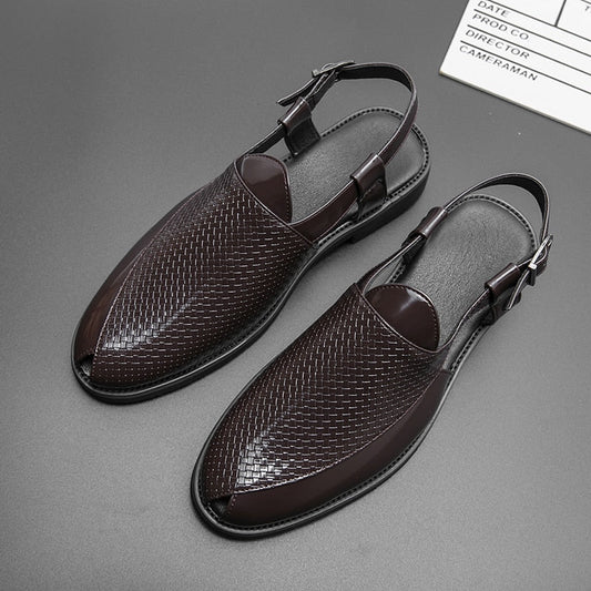 Sandals for Men Brown Black Pu Buckle Strap Classics Casual Handmade Fashion Men Dress Shoes Free Shipping