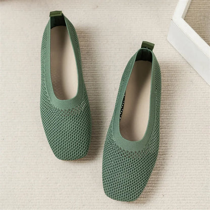 Spring Autumn Fashion Round Head Solid Light Mouth Candy Mesh Breathable Large Women's Flat Shoes Single Shoe