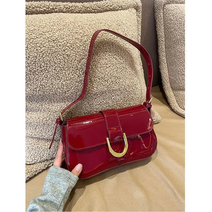 binfenxie Vintage Red Handbag Women Autumn High Street Elegance Pu Leather Shoulder Bag Purse Female Retro Solid Underarm Bags