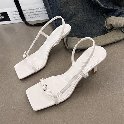 Summer New Women Sandal Fashion Narrow Band Ladies Elegant Dress Gladitor Shoes Thin High Heel Square Toe Pumps Shoes