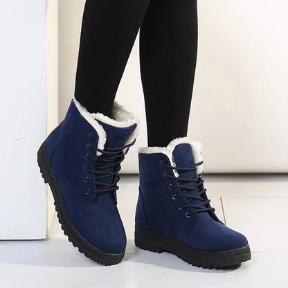 Women Winter Boots Ladies Snow Boots Lace Up Ankle Boots Female Non Slip Plush Fur Shoes Keep Warm Ankle Botas Plus Size 35-43