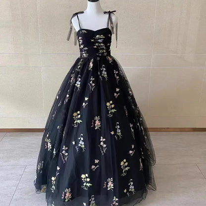 Luxury Floral Embroidery Long Prom Evening Wedding Shooting Dresses Women Summer Party Formal Occasions Reception Dress