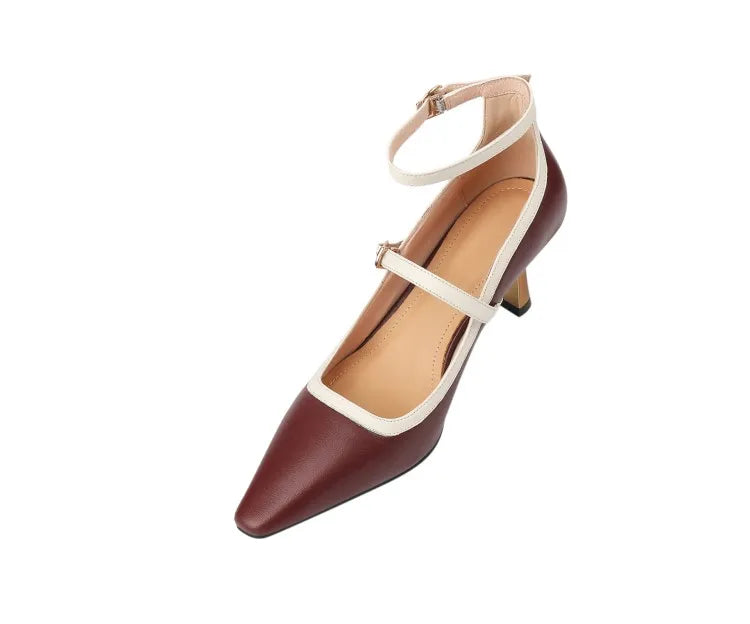 Futurecen NEW Spring/Summer Women Shoes Pointed Toe Thin Heel Pumps for Women Elegant Cow Leather Shoes sexy High Heels Elegant Mary Janes