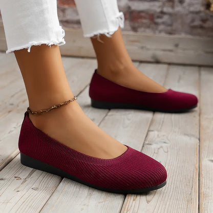 Spring Autumn Casual Shoes For Women Slip-on Pump Knit Single Flat Shoes Breathable Round Toe Ladies Cloth Loafers Large Sized